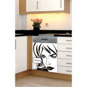Plage - Sticker Lave Vaisselle Oh Darling Femme, 59x70cm, Déco Bande Dessinée, Autocollant Cuisine Mural Design - Noir