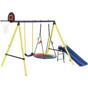 Readcly - Balançoire pour enfants avec cadre en métal, balançoire d'arbre nid, balançoire simple en plastique, panier de basket-ball, toboggan, aire