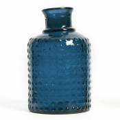 Rideaudiscount - Vase Verre Recyclé 20 x 12 cm Forme Cylindrique Motif Alvéolé En Relief Transparent Bleu Foncé - Bleu
