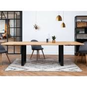 Table à manger BOBOCHIC - Table à manger pieds carrés extensible AWANI Chêne massif et métal 180 + 2 allonges de 40 cm - Marron clair