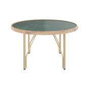 Table basse ronde en marbre vert Indien, bois et métal