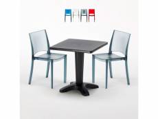 Table et 2 chaises colorées polycarbonate extérieurs