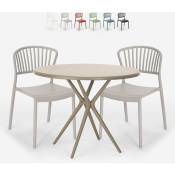 Table Ronde 80cm Beige + 2 Chaises Design Moderne jardin bar restaurant Gianum Couleur: Gris