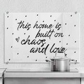 Tableau en verre protection murale de cuisine Cuisinière citation Transparent Chaos Love 60x40 cm - noir