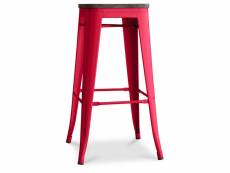Tabouret de bar design industriel - bois et acier - 76cm - stylix rouge