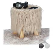 Tabouret fausse fourrure poils pouf 4 pieds bois assise rembourrée décoration rond HxD: 31x31 cm , brun - Relaxdays