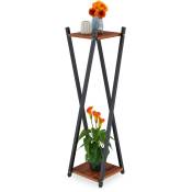 Tagère à plantes, 2 surfaces effet bois, tabouret moderne fleur, hlp : 99x29x29 cm, colonne, noir-brun foncé - Relaxdays