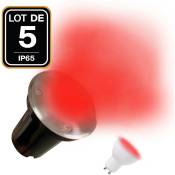 5 Spots Encastrables de Sol Rond Inox 304 Exterieur IP65 + Ampoules GU10 7W rouge