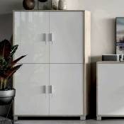 Buffet 4 portes meuble de rangement salon moderne Maray | Orme / Blanc brillant