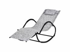 Chaise longue à bascule rocking chair design contemporain dim. 160l x 61l x 79h cm métal textilène gris chiné