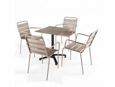Ensemble table jardin stratifié marbre beige et 4 fauteuils taupe