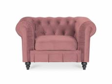 Fauteuil chesterfield velours altesse vieux rose