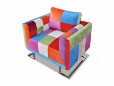 Fauteuil cube | fauteuil de relaxation fauteuil salon avec design de patchwork chrome tissu meuble pro frco60648