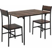 Homcom - Ensemble table à manger extensible 80-118 cm 2 places design industriel - table double rabat - acier noir aspect bois - Marron