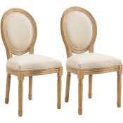 Homcom - Lot de 2 chaises de salle à manger - chaise de salon médaillon style Louis xvi - bois massif sculpté, patiné - aspect lin beige