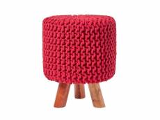 Homescapes tabouret tricot pieds en bois 32 x 32 x 42 cm rouge SF1591