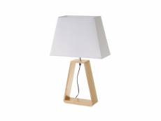 Lampe à poser triangle bois et abat-jour blanc - hauteur 60cm