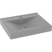 Lavabo avec trou de robinet vasque à poser de toilette lave-mains de salle de bain cuisine maison intérieur 60 x 46 cm céramique gris clair mat