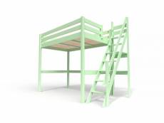 Lit mezzanine bois avec escalier de meunier sylvia 120x200 vert pastel 1120-VP