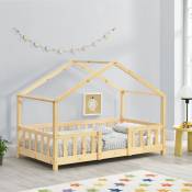 Lit pour les enfants avec des côtés en forme de maison en bois naturel différentes tailles Couleur : 80 x 160 cm