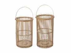 Lot de 2 lanternes photophore en bambou bougeoirs en verre - atmosphera