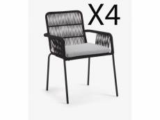 Lot de 4 chaises de jardin en corde et pieds en acier galvanisé coloris noir - longueur 56 x profondeur 65 x hauteur 80 cm