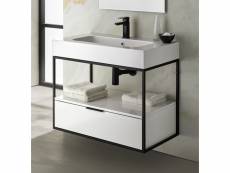 Meuble de salle de bain avec 1 tiroir suspendu blanc brillant avec plan moulé - longueur 100 x hauteur 54 x profondeur 46 cm