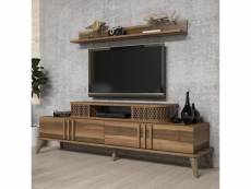 Meuble tv avec étagère murale chanez bois foncé