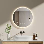 Miroir de Salle de Bain rond 60 cm led Miroir Lumineux salle de bain avec Interrupteur Tactile + Anti-buée + Horloge et Luminosité réglable - Meykoers