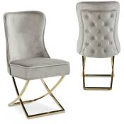 Mobilier Deco - audrey - Lot de 2 chaises en velours beige pieds en métal doré - Beige