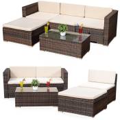 Mucola - Group de 5 meuble, canapé salon de jardin avec canapé rotin table + coussin marron