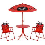 Outsunny Ensemble salon de jardin enfant 4 pcs design grenouille - table ronde + 2 chaises pliables + parasol - métal époxy oxford rouge-AOSOM.fr