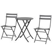 Outsunny Salon de jardin bistro pliable - table ronde Ø 60 cm avec 2 chaises pliantes - acier gris