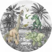 Papier peint panoramique rond adhésif dinosaures - Ø 70 cm de Sanders & Sanders - gris