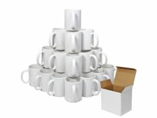 Pixmax - 36 tasses blanches personnalisables revêtues en polymère avec boites en carton pour impression en sublimation 10609