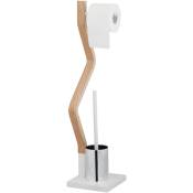Relaxdays Brosse WC et dérouleur papier, ensemble autonome, bois et acier, HLP 75 x 18,5 x 18,5 cm, blanc/nature