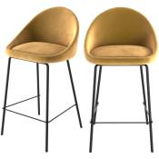 Rendez-vous Déco - Chaise de bar mi-hauteur Misty en velours jaune 65 cm (lot de 2) - Jaune
