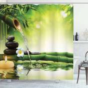 Rideau de douche spa, thème de la méditation relaxante avec image de bambou et bougie avec arrière-plan flou, décoration en tissu pour appartement,