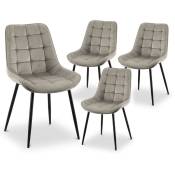 SHERLEY - Lot de 4 chaises capitonnées en velours beige pieds en métal noir