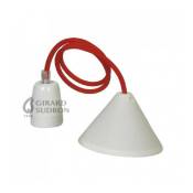 Suspension douille porcelaine cordon textile rouge pour ampoule décorative - Girard-Sudron