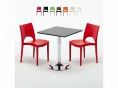 Table carrée noire 70x70cm avec 2 chaises colorées grand soleil set intérieur bar café paris mojito