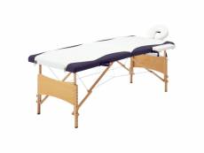Table de massage pliable lit de massage banc canapé thérapie cosmétique portable professionnel shiatsu reiki 2 zones blanc et violet bois helloshop26
