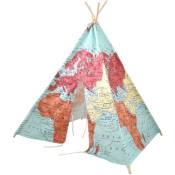 Tente Tipi pour Enfants avec carte du monde en couleur Tente de Jeu pour l'intérieur / chambre 120x120 cm - Multicolore - Sunny
