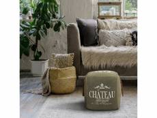 Womo-design tabouret à assise carrée olive/marron, 45x45x45 cm, en cuir véritable/toile à voile avec rembourrage en coton 390002559