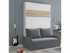 Armoire lit escamotable bermudes sofa blanc bandeau chêne canapé gris 140*200 cm 20100996192