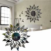 Autocollant Mural de Miroir Décoratif Bricolage Tournesol,3D Acrylique Soleil Fleur Miroir Salon Chambre Art Déco Sticker Mural GROOFOO (Noir)