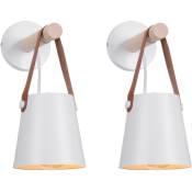 Axhup - Lot de 2 Lampe Mural Design Luminaire Intérieur en Métal et Bois Blanc