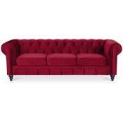 Canape Chesterfield Velours 3 Places Altesse Rouge
