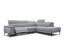 Canapé d'angle droit avena 5 places relax électrique tissu gris clair