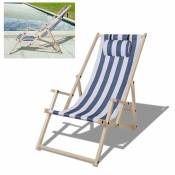 Chaise longue Chaise longue de plage Chaise de jardin Pliable Bois Chaise longue de plage Bleu Blanc Avec Mains Courantes - bleu blanc - Swanew